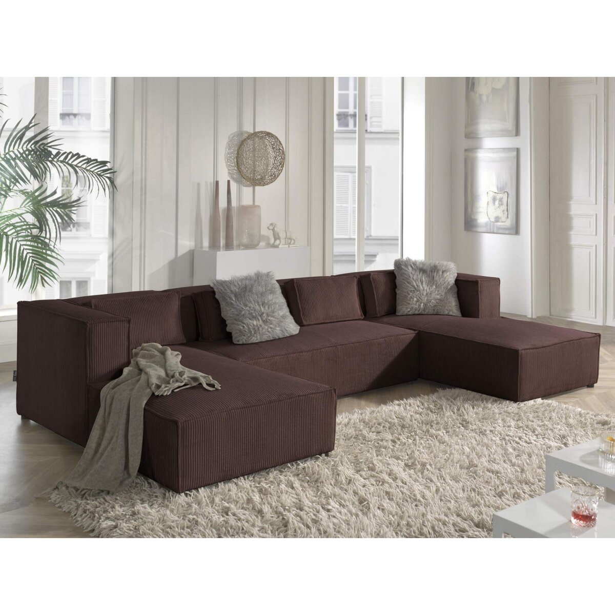 LISA DESIGN Stella - canapé panoramique en u - 7 places - en velours côtelé