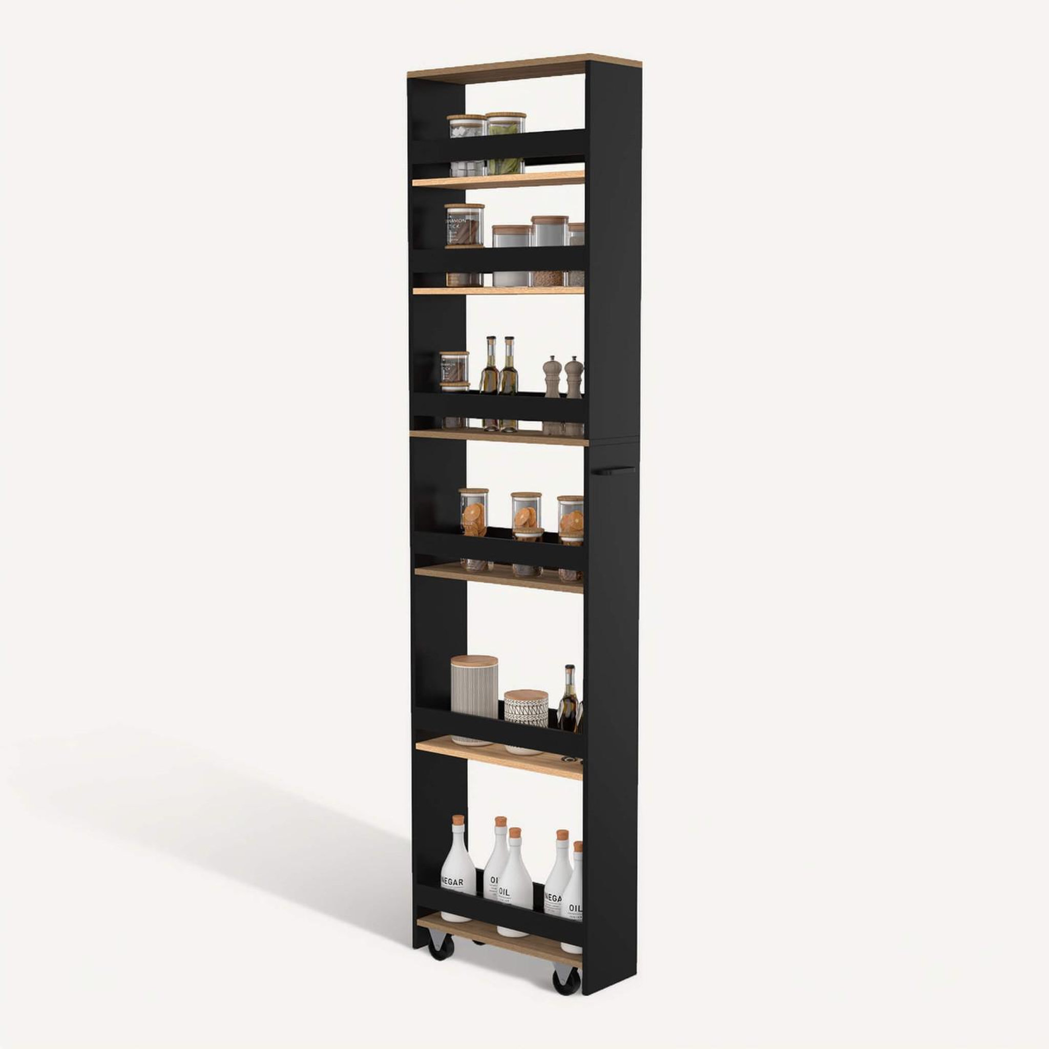 Voir la diapositive 6 : ID MARKET Desserte de cuisine gain de place haga chariot de rangement à 6 étages noir et façon hêtre h. 177 cm
