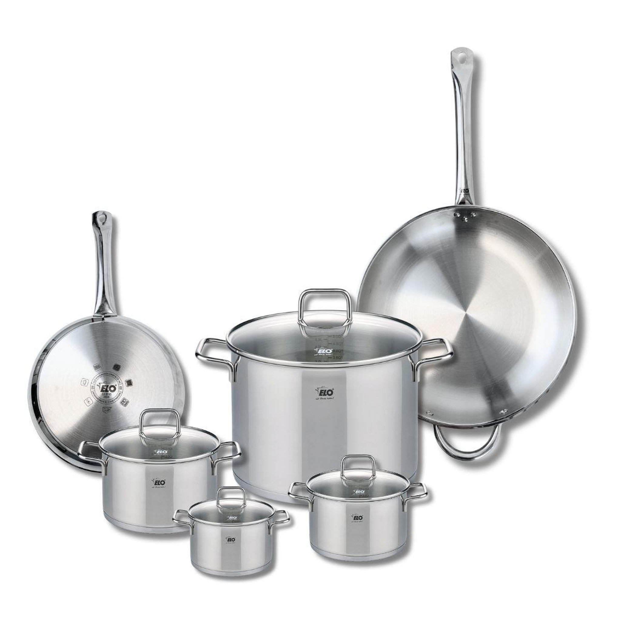 ELO Ensemble de 2 poêles de cuisson 24 et 32 cm et 4 faitouts 12, 14, 16 et 26 cm elo profi citrin