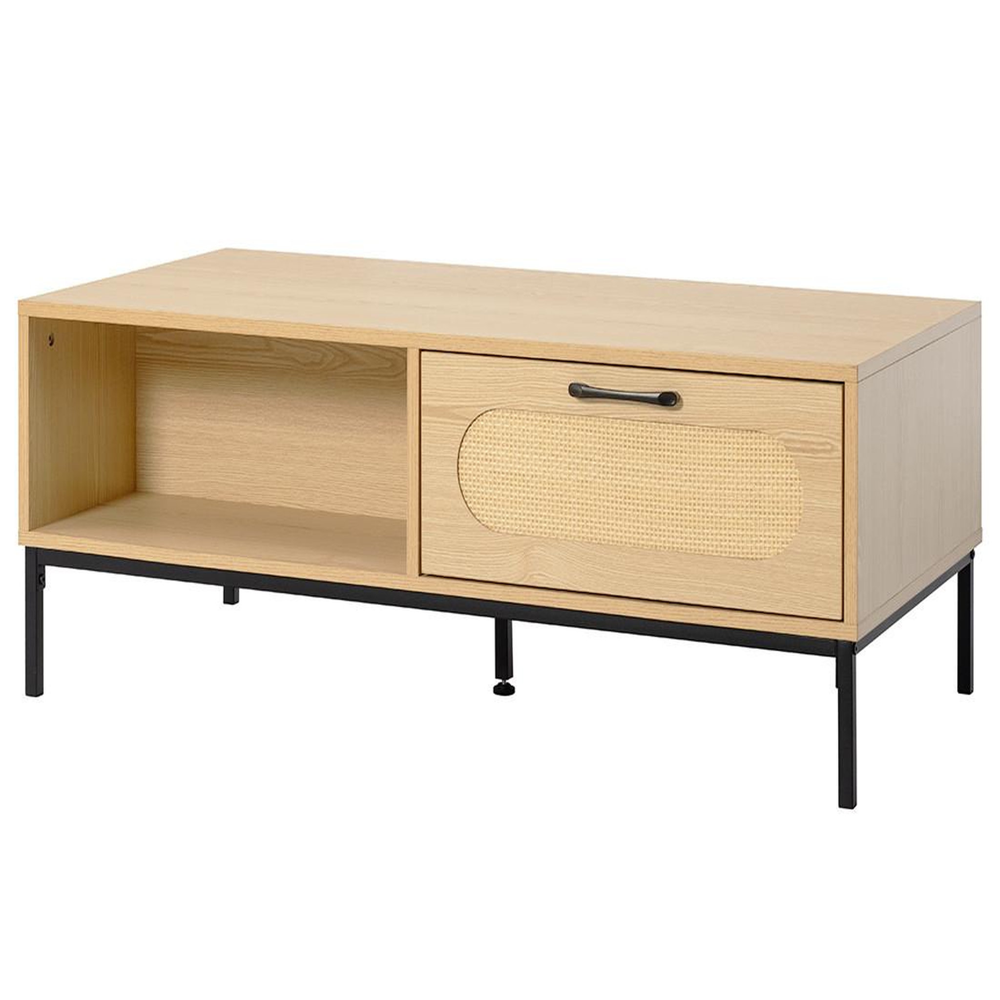 Voir la diapositive 2 : BEST MOBILIER Nagato - table basse - cannage et effet bois - 1 tiroir et 1 niche - 110 cm