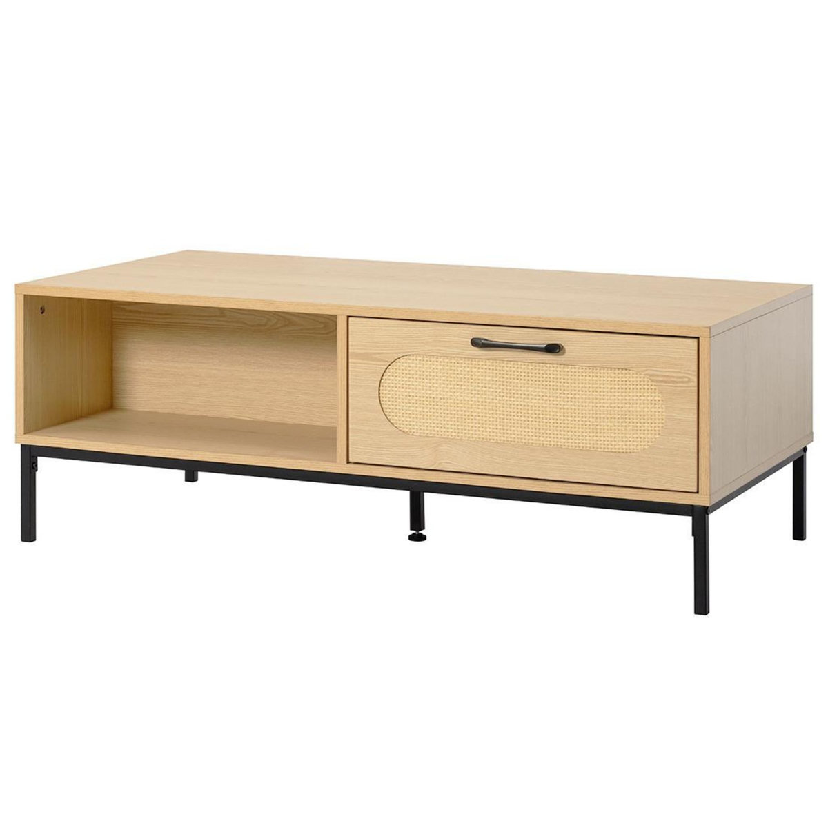 BEST MOBILIER Nagato - table basse - cannage et effet bois - 1 tiroir et 1 niche - 110 cm