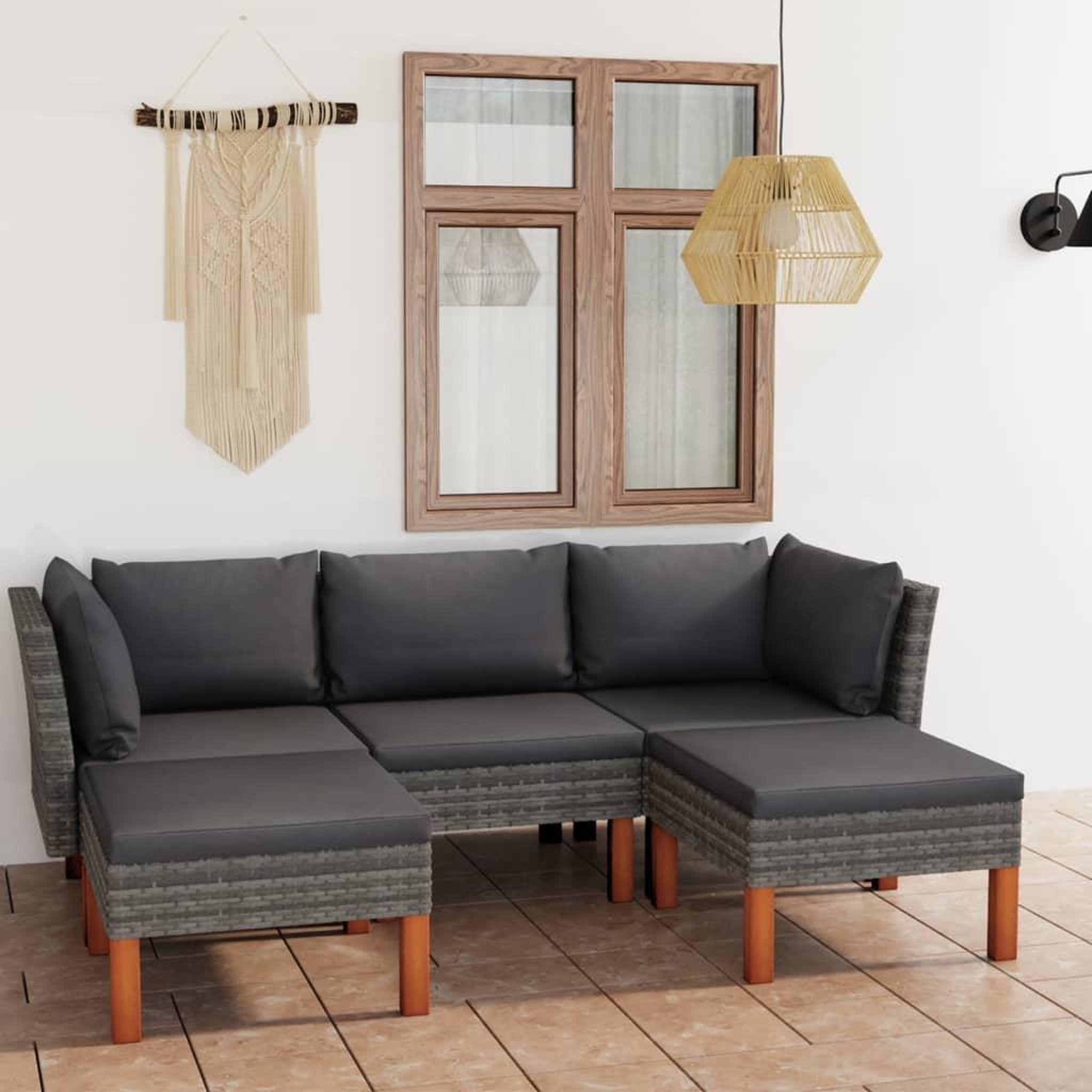 Voir la diapositive 1 : VIDAXL Salon de jardin 5 pcs avec coussins Resine tressee Gris