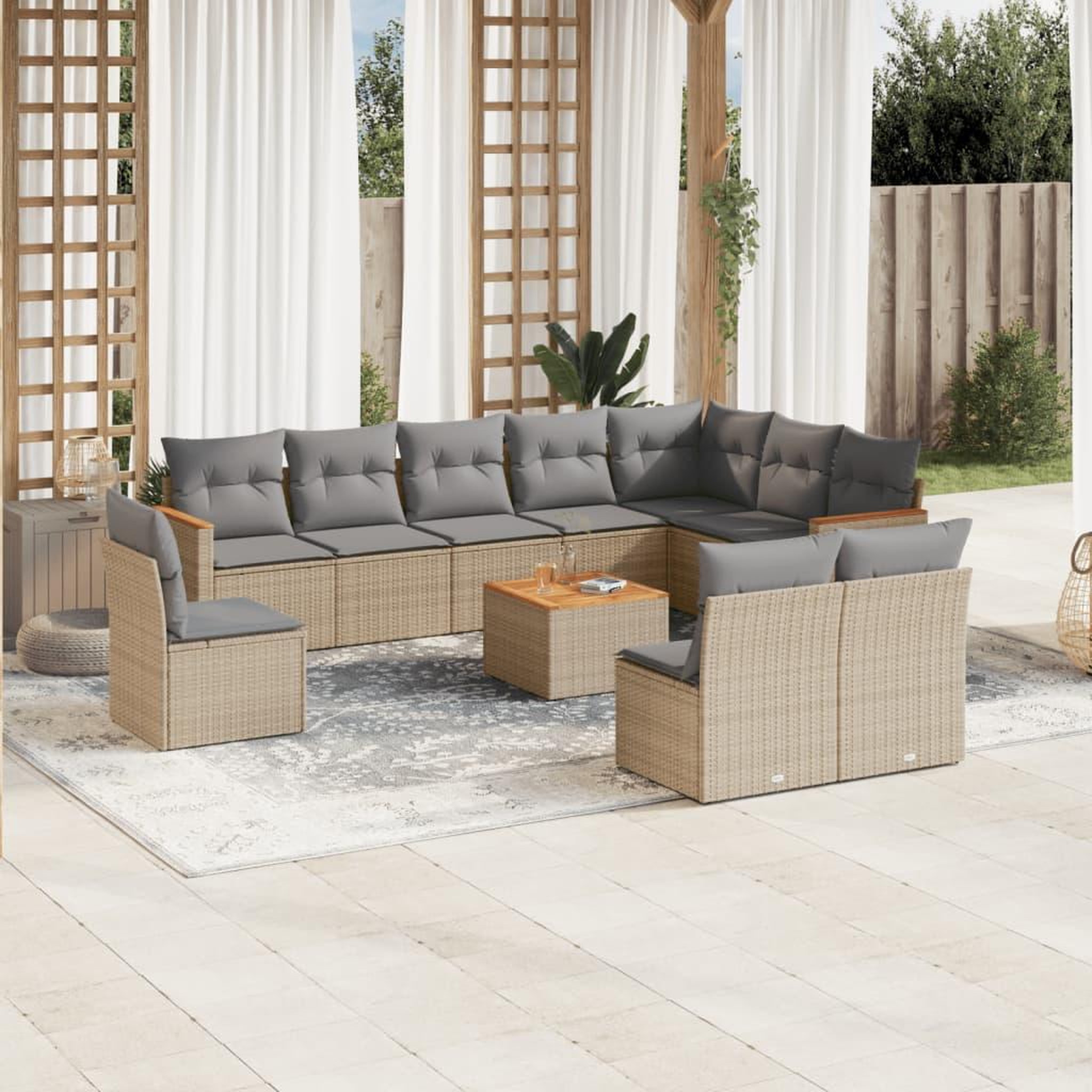 VIDAXL Salon de jardin et coussins 11 pcs melange beige resine tressee