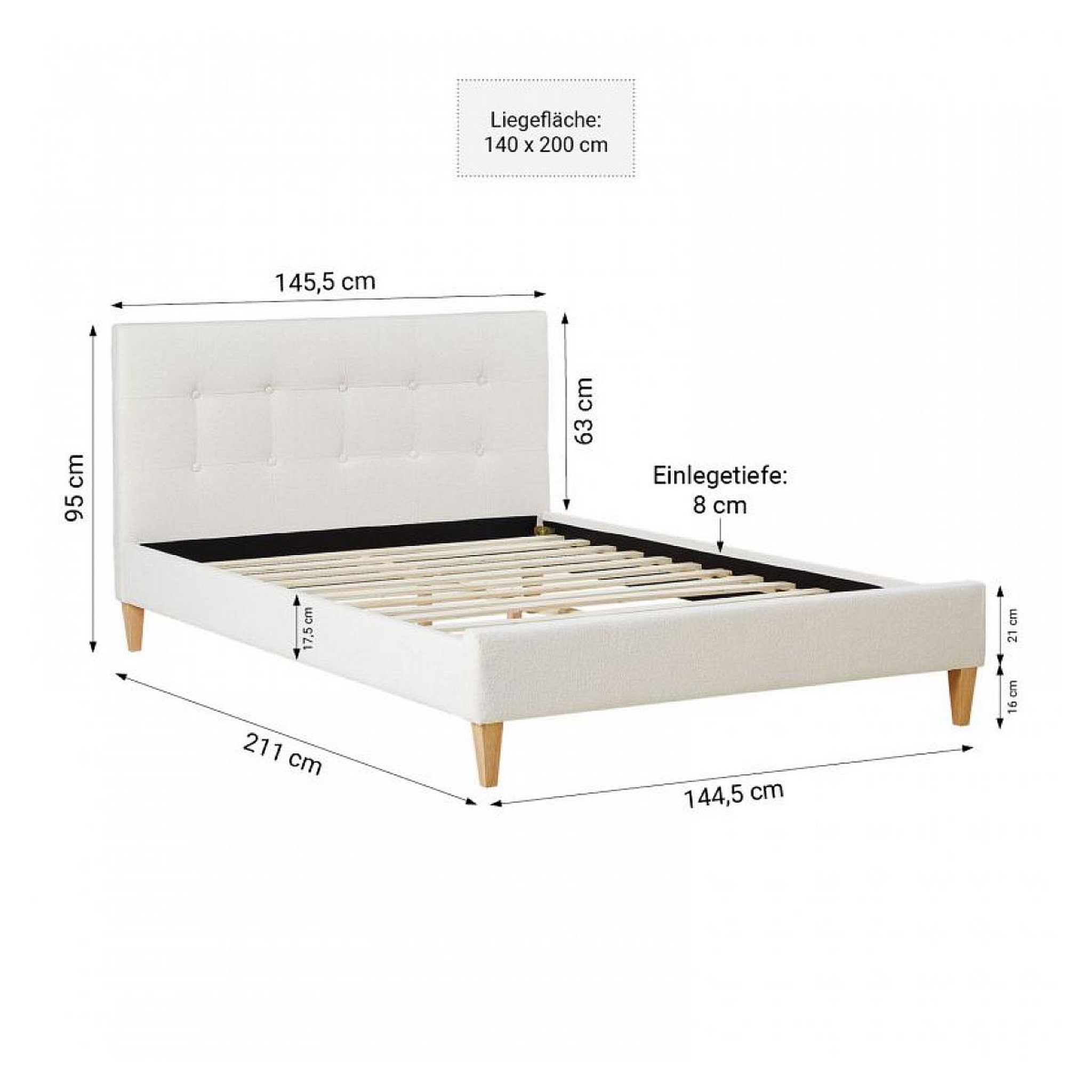Voir la diapositive 2 : HomeStyle4U Lit 2 Places 140x200 cm avec Sommier à Lattes