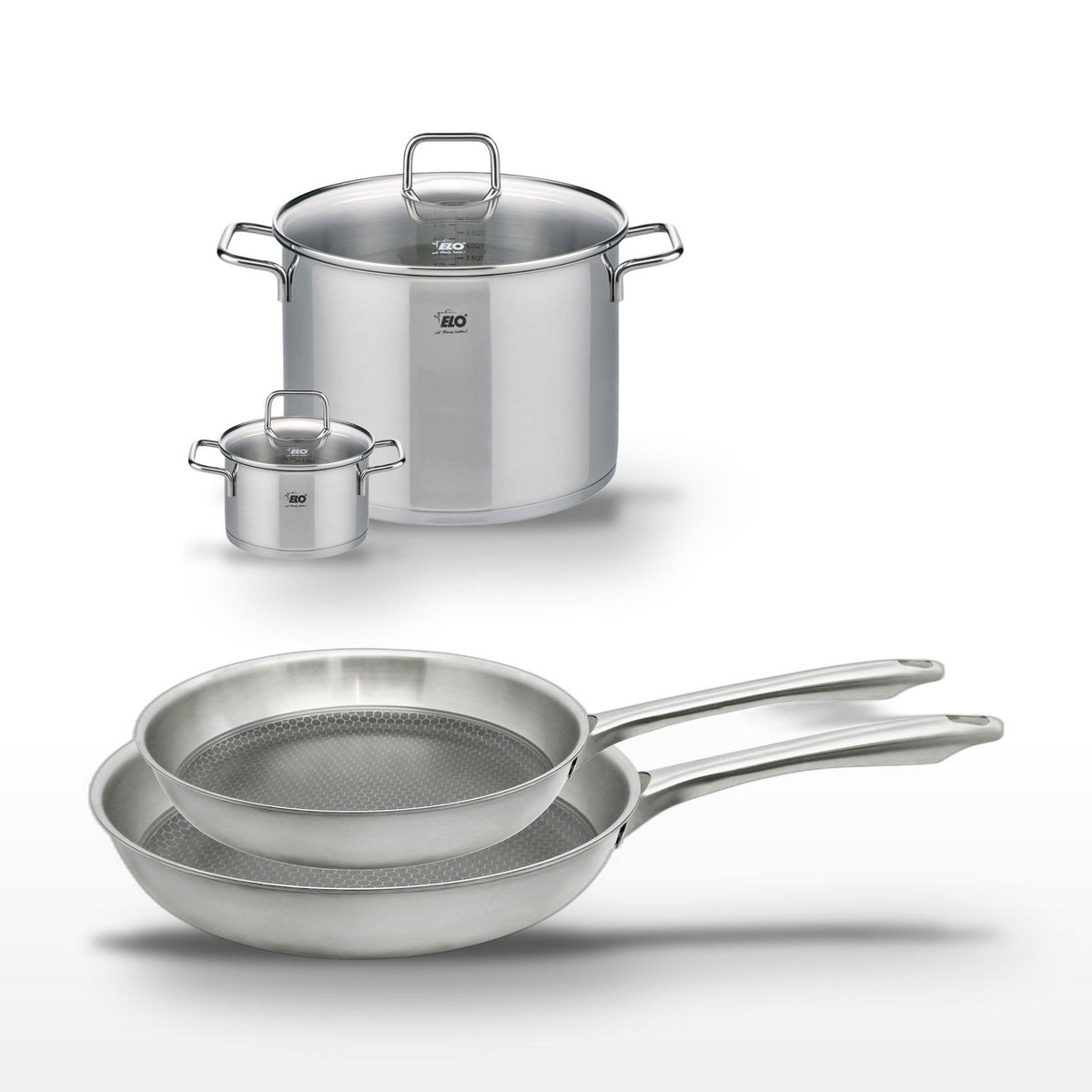 ELO Lot de 2 poêles 24/28cm Elo Relief Passion et 2 faitouts 14/26cm