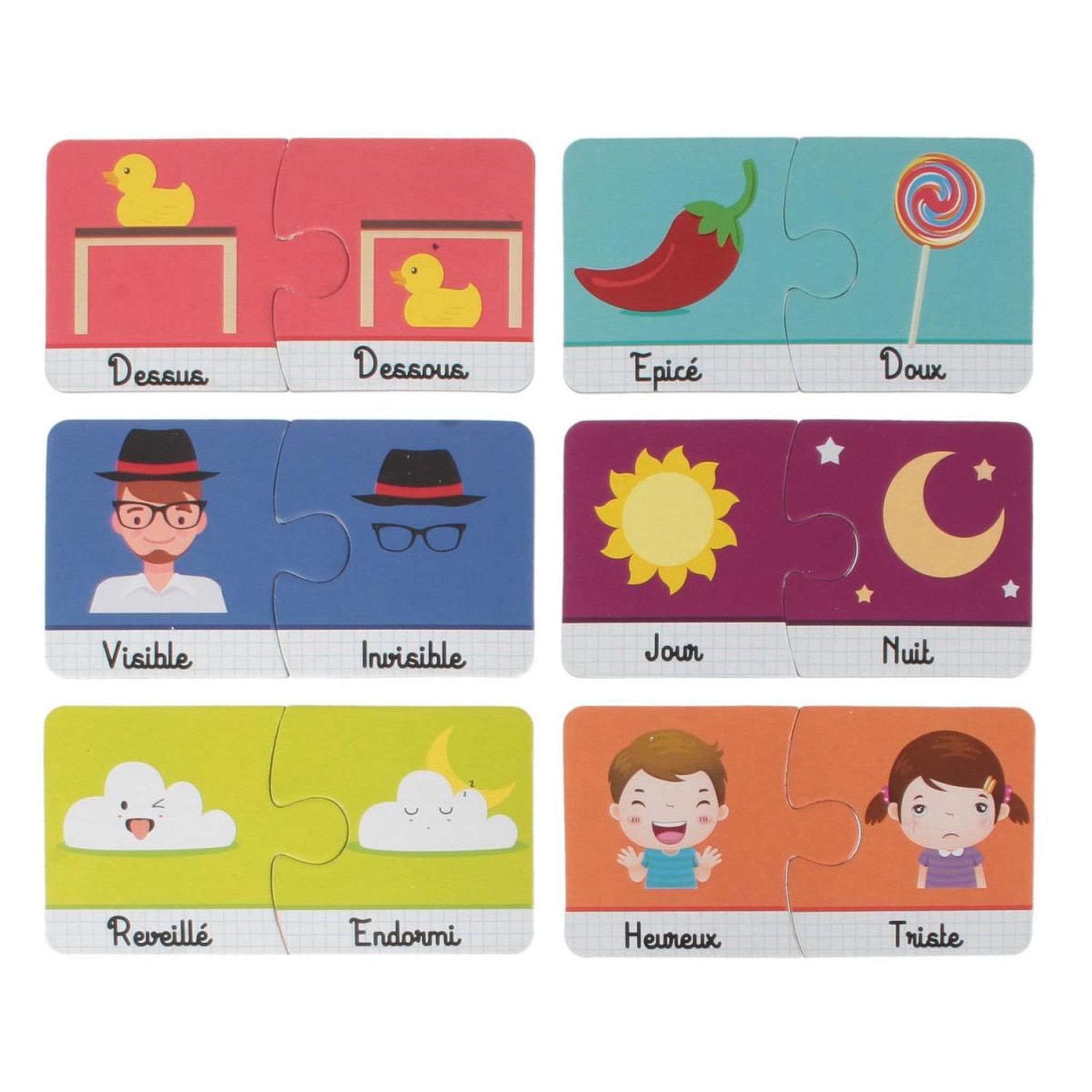 Voir la diapositive 2 : Jeux 2 momes Jeu de 30 Cartes Educatives  J'apprends les Contraires  12cm Multicolore