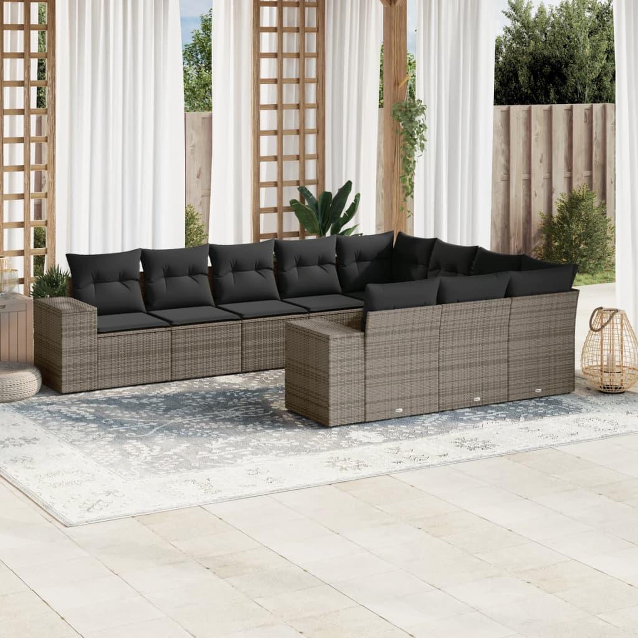 VIDAXL Salon de jardin avec coussins 10 pcs gris resine tressee