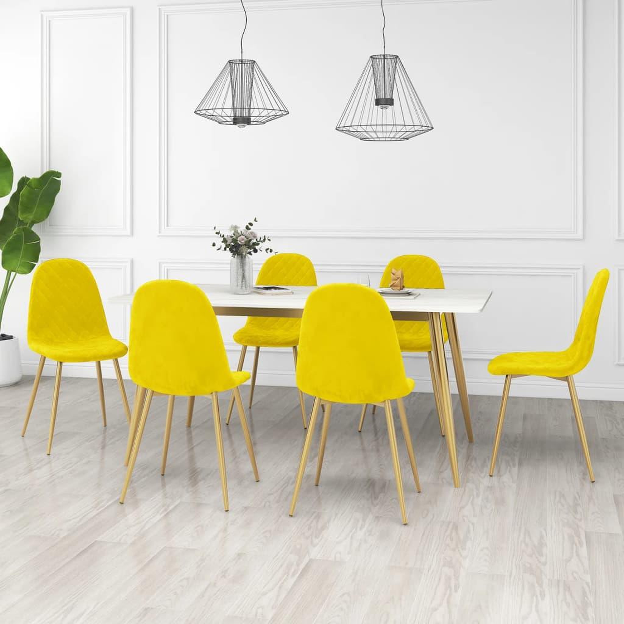 VIDAXL Chaises a manger lot de 6 Jaune moutarde Velours
