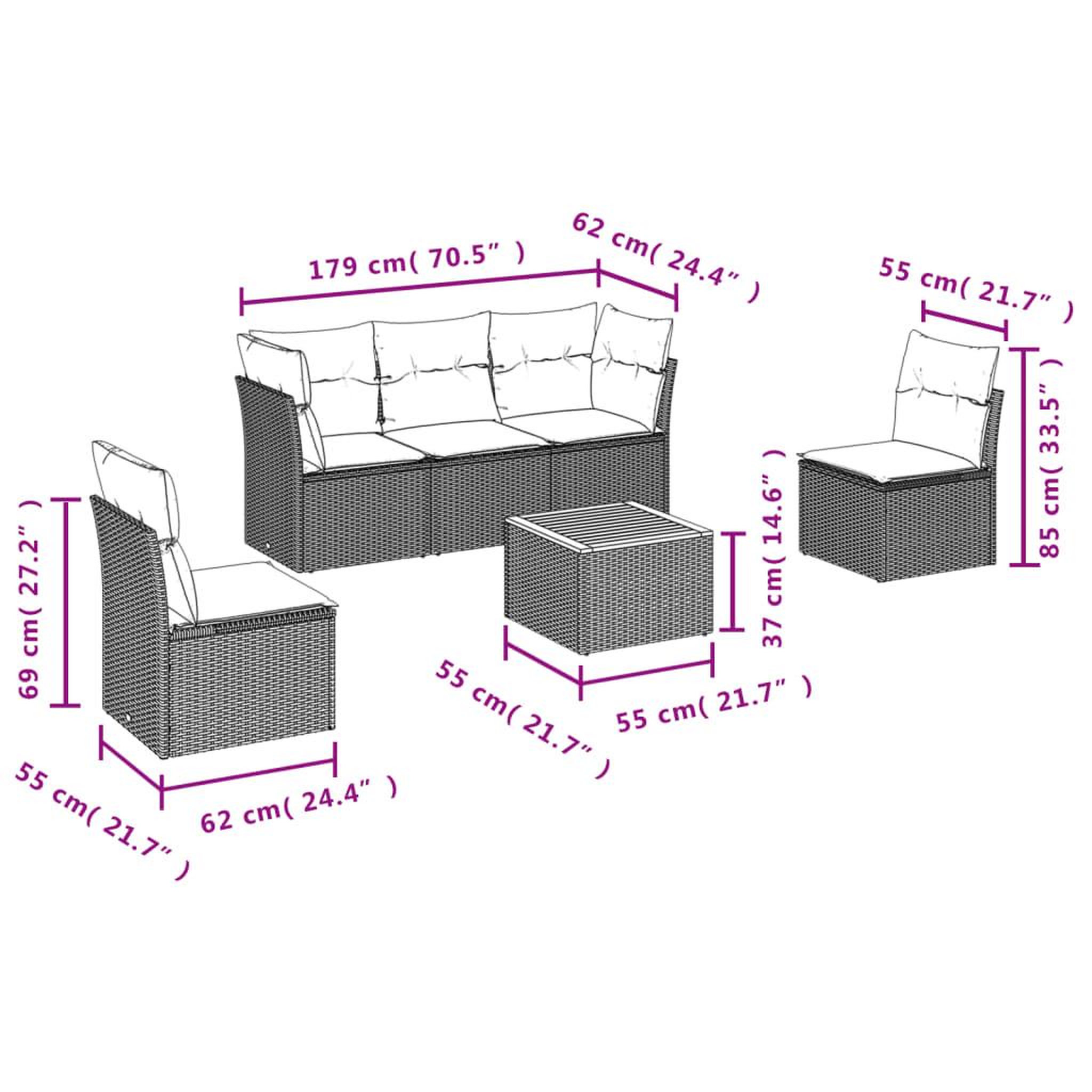Voir la diapositive 3 : VIDAXL Salon de jardin avec coussins 6 pcs beige resine tressee