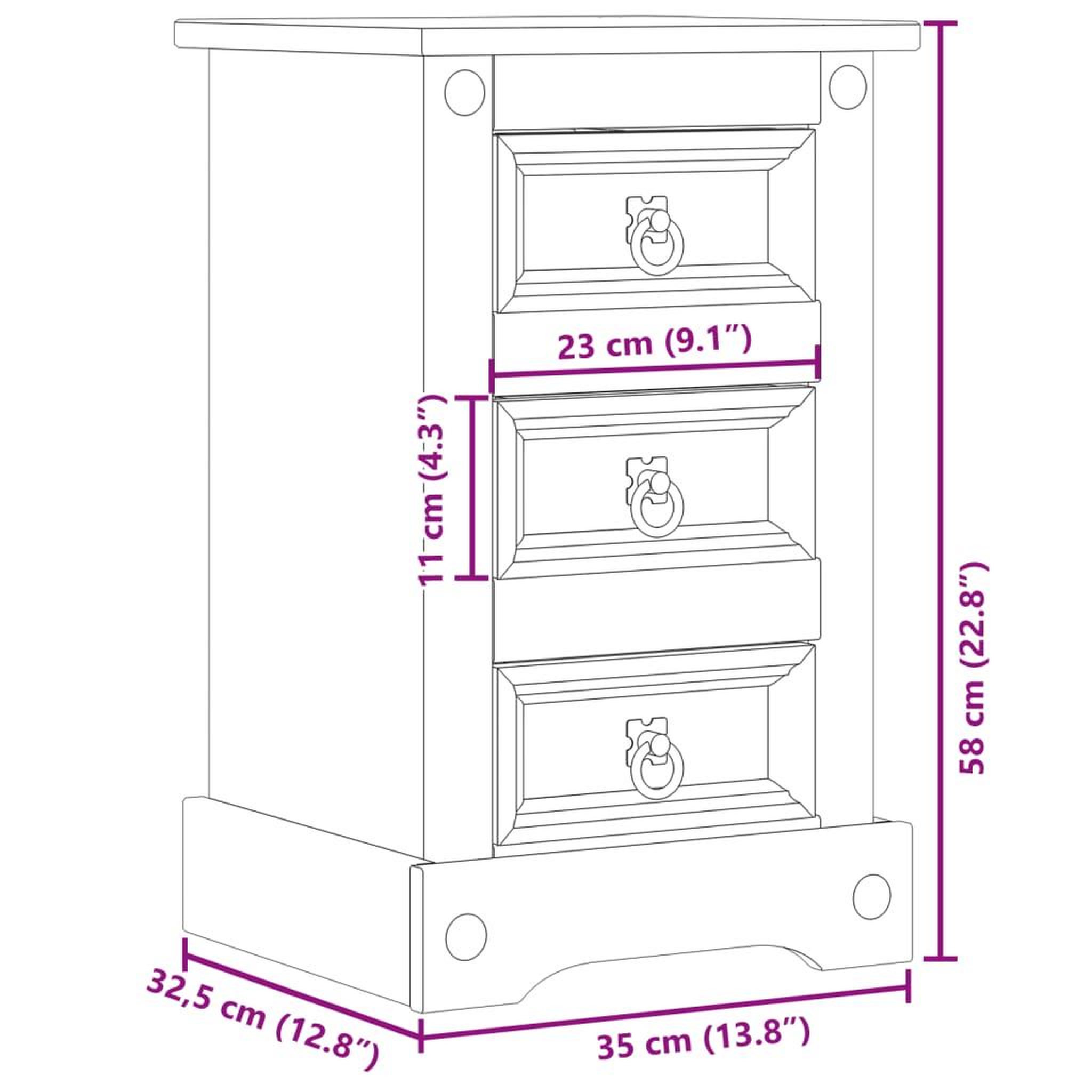 Voir la diapositive 6 : VIDAXL Table de chevet  35x32,5x58 cm bois de pin massif