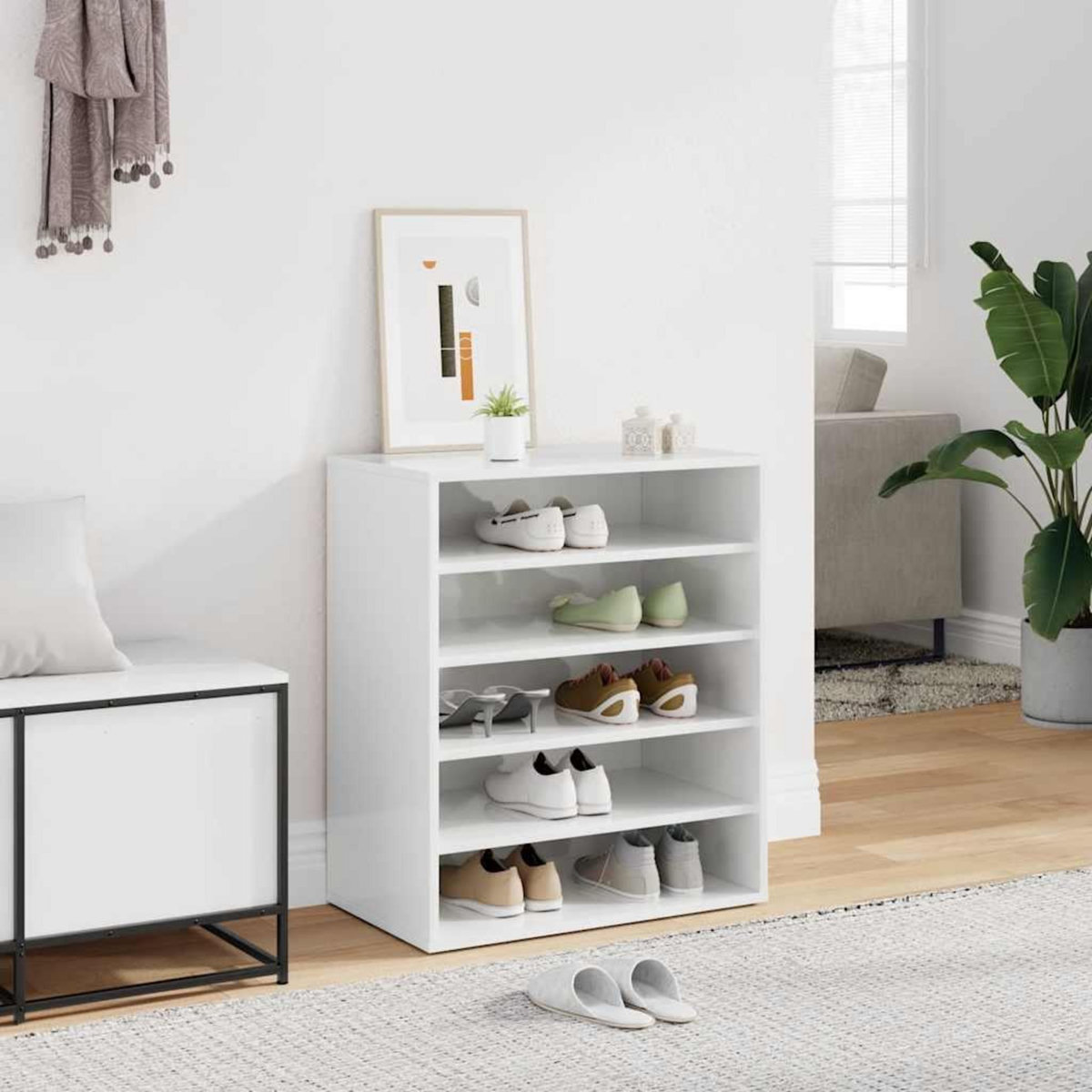VIDAXL Armoire a chaussures Blanc brillant 60x35x70 cm Agglomere