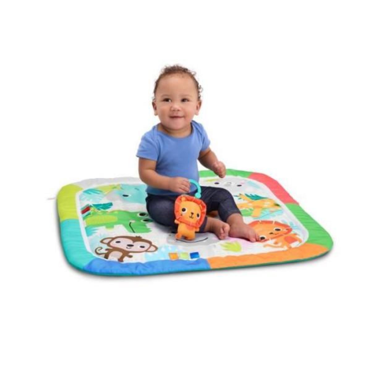 Bright Starts BRIGHT STARTS Tapis de sol éveil bébé évolutif pliable- Jungle Bleu- arche avec jouets sensoriels et musicaux, miroir