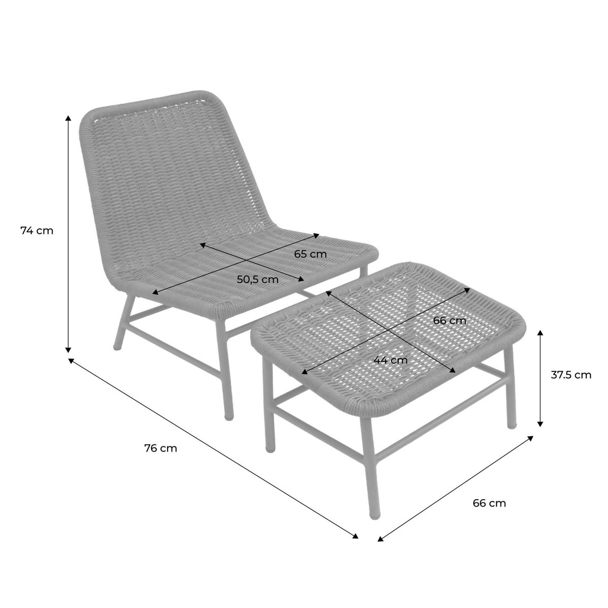 SWEEEK Fauteuil relax et repose pied aluminium et corde - Laguna