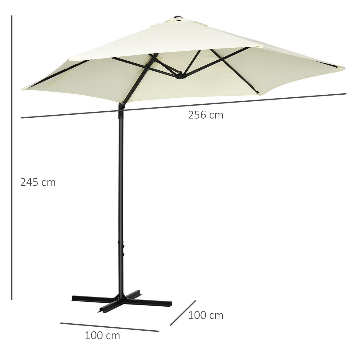 OUTSUNNY Parasol déporté octogonal Ø 256 cm mât en acier tissu haute densité beige