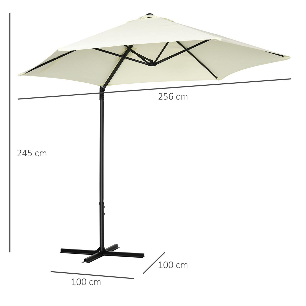 OUTSUNNY Parasol déporté octogonal Ø 256 cm mât en acier tissu haute densité beige