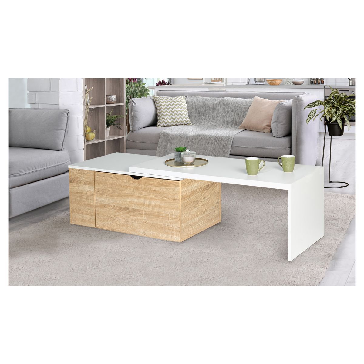 Table basse rotative 360° 1 porte avec rangement