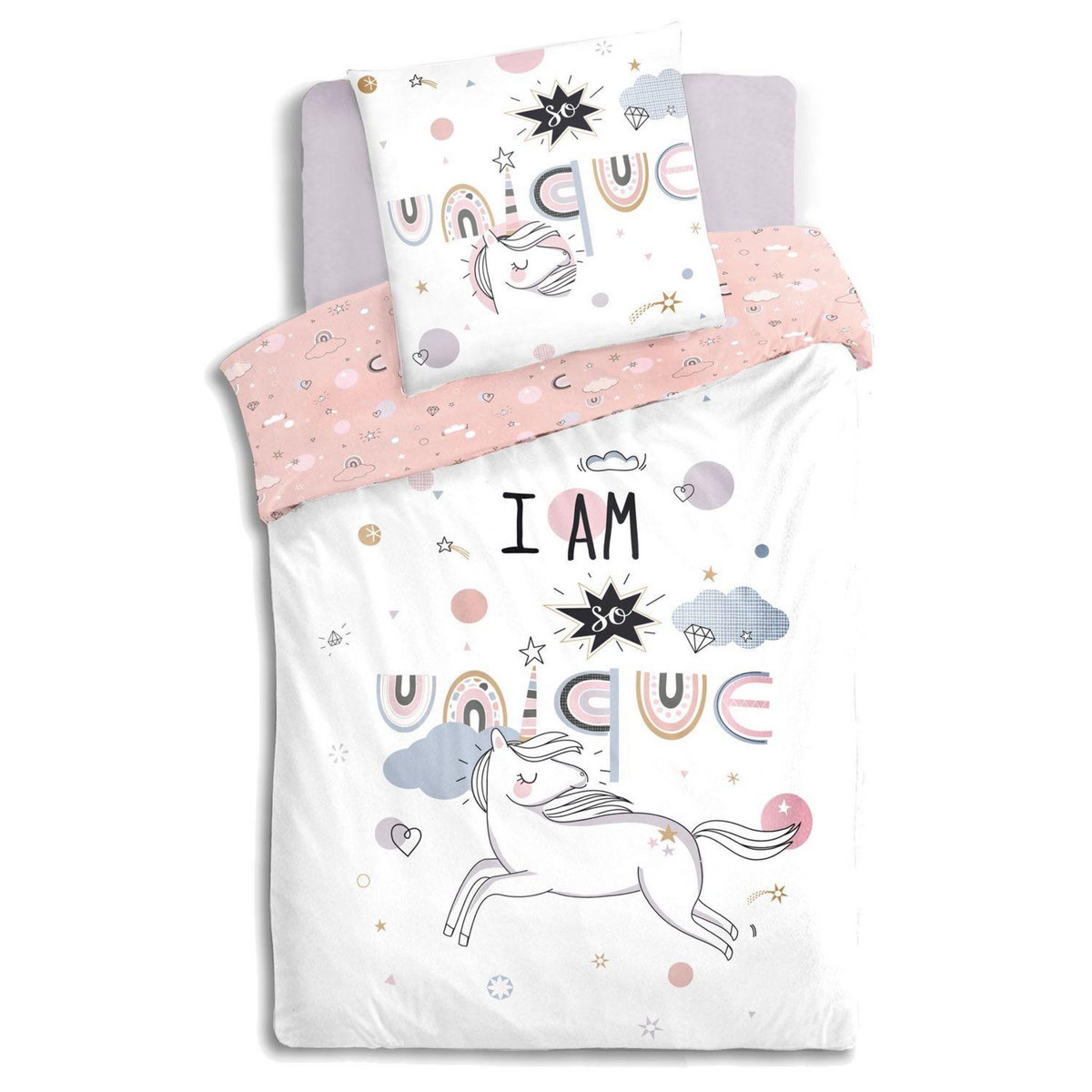 ATMOSPHERA Parure de lit enfant licorne - 100% coton 57 fils/cm² - 140 x 200 cm
