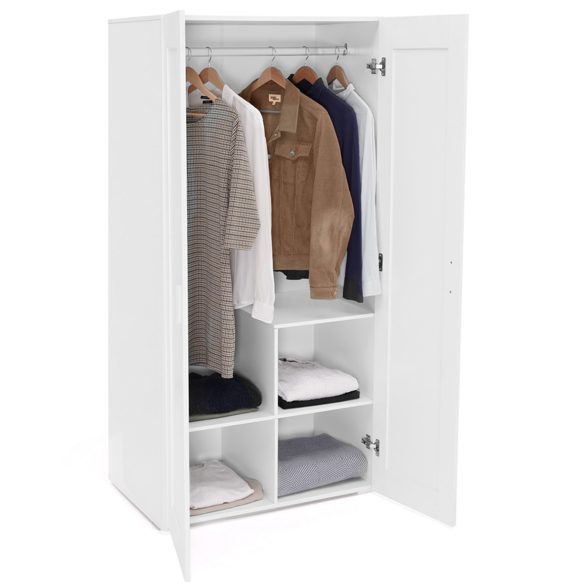 ID MARKET Armoire 2 portes VITO blanc penderie 80 cm avec étagères rangement maxi capacité