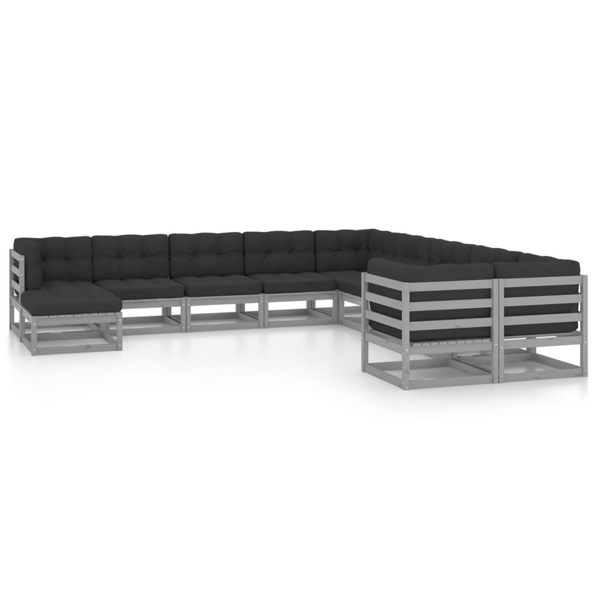 Voir la diapositive 1 : VIDAXL Salon de jardin 11 pcs avec coussins Gris Bois de pin massif