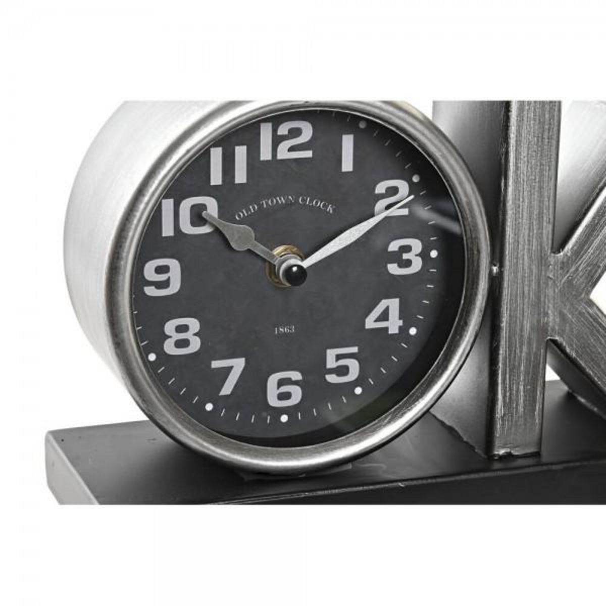AAAAA Horloge de table DKD Home Decor 23 x 8 x 15 cm Argenté Noir Fer (2 Unités)