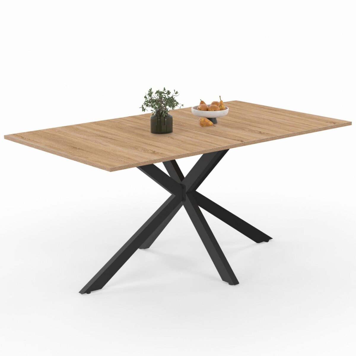 ID MARKET Table à manger rectangle ALIX 8 personnes pied araignée bois et noir 160 cm
