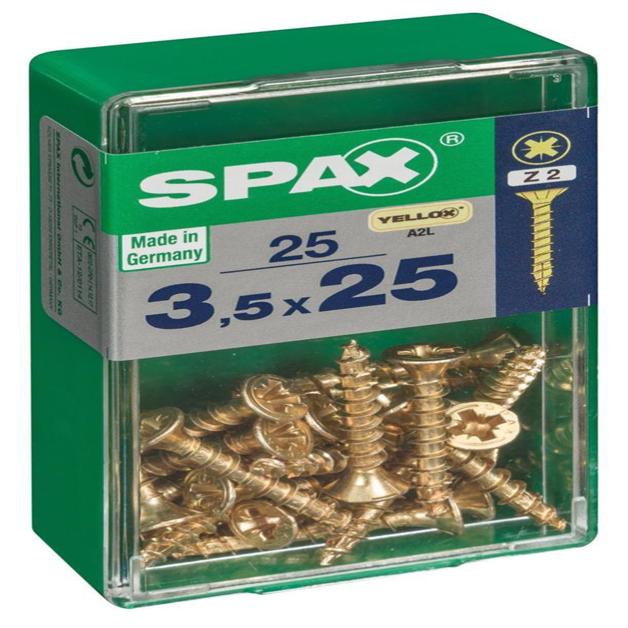 CENTRALE BRICO Lot de 25 vis acier tête fraisée pozidriv SPAX, Diam.3.5 mm x L.25 mm