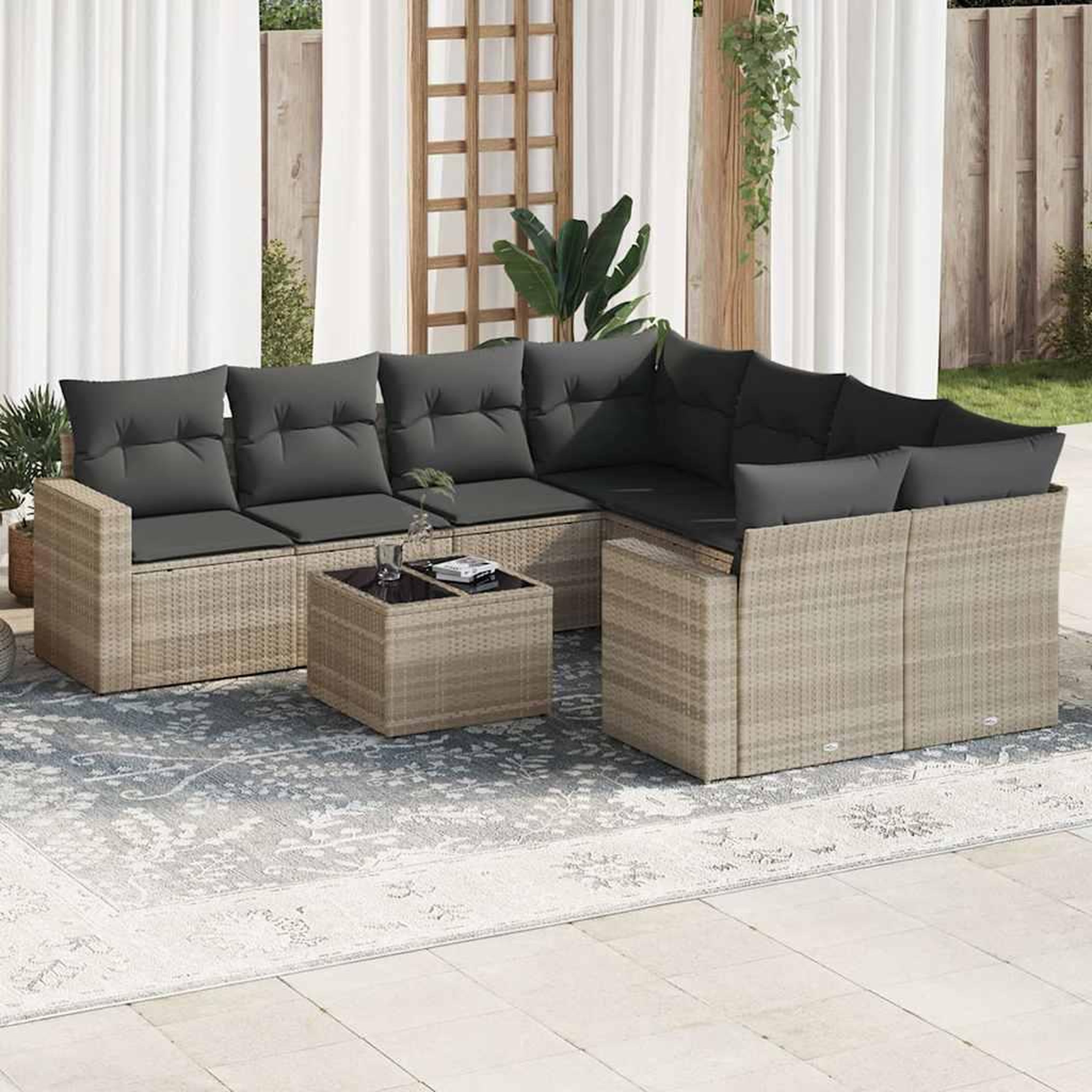 VIDAXL Salon de jardin 9 pcs avec coussins gris clair resine tressee