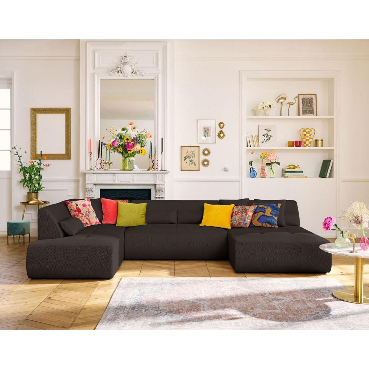 LISA DESIGN Onyx - canapé panoramique d'angle gauche - 7 places - en tissu mailles 3d