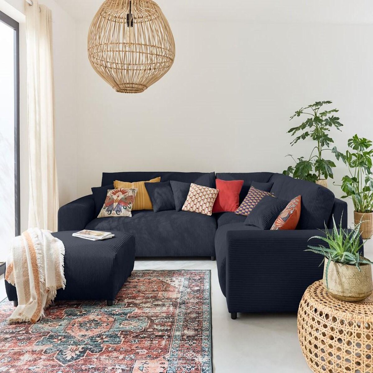 LISA DESIGN Garance - canapé modulable d'angle droit - 5 places - en velours côtelé