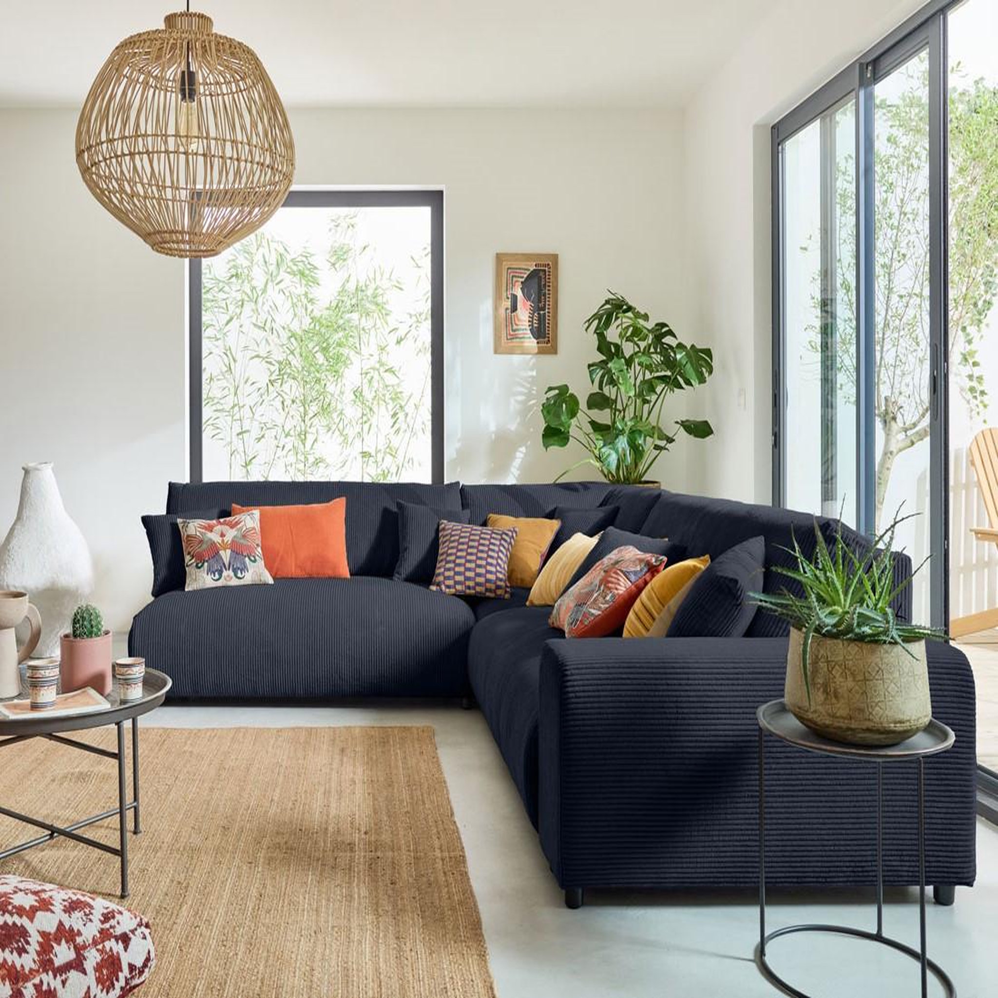 Voir la diapositive 2 : BEST MOBILIER Garance - canapé modulable d'angle gauche - 6 places - en velours côtelé