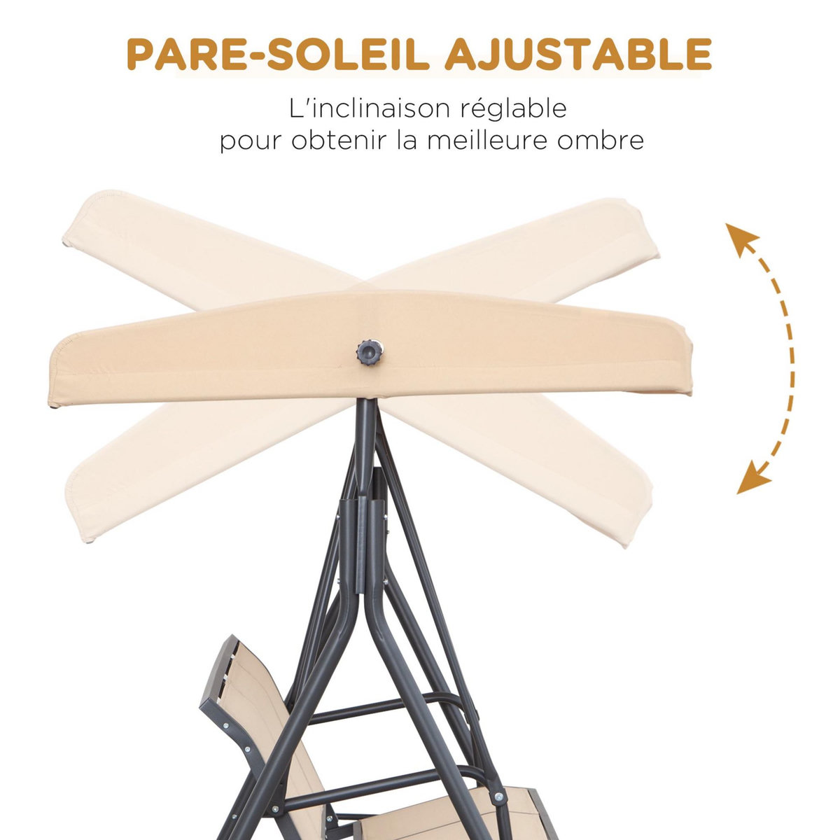 OUTSUNNY Balancelle de jardin 3 places grand confort toit inclinaison réglable assise et dossier ergonomique acier époxy textilène beige