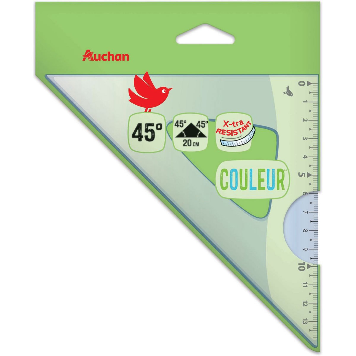 AUCHAN Equerre en plastique extra résistant 45° 15cm coloris aléatoire