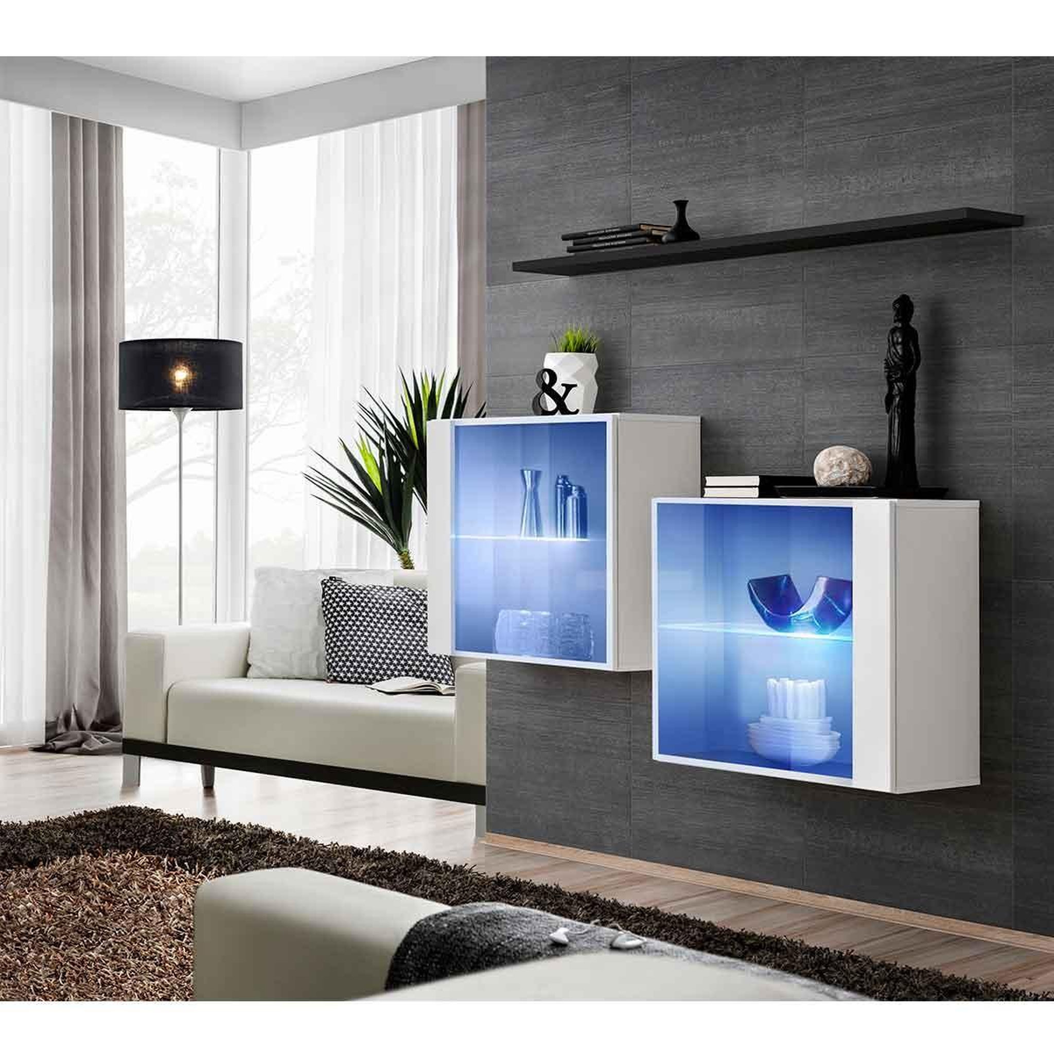 Voir la diapositive 2 : Paris Prix Lot de 2 vitrines murales & étagère  switch sbiii  130cm blanc & noir