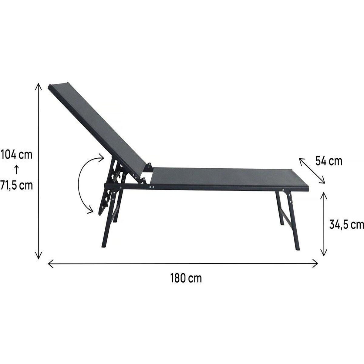 Habitat et Jardin Lot de 2 bains de soleil en métal  Sublima  - 180 x 54 x 104 cm - Anthracite