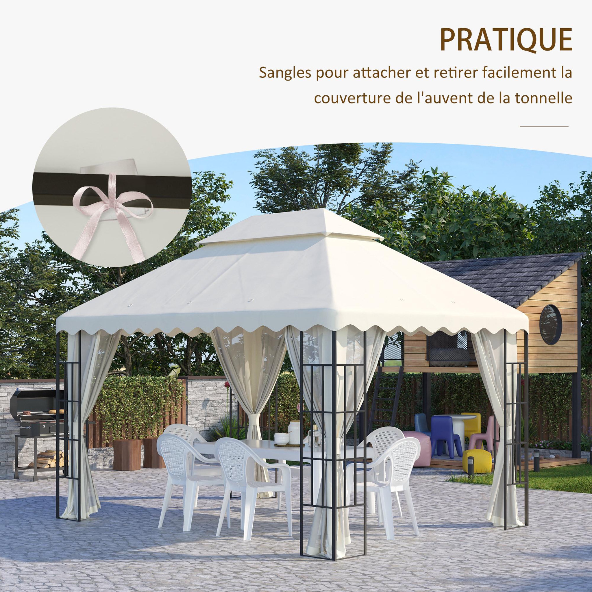 Voir la diapositive 6 : OUTSUNNY Toile de rechange pour barnum tonnelle 4 x 3 m tissu polyester haute densité 180 g/m² anti-UV crème