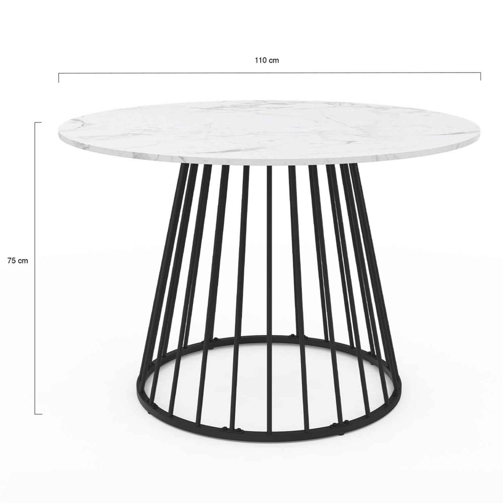 Voir la diapositive 4 : ID MARKET Table à manger ronde yuna 6 personnes pied filaire en métal noir et plateau effet marbre blanc alaska 110 cm
