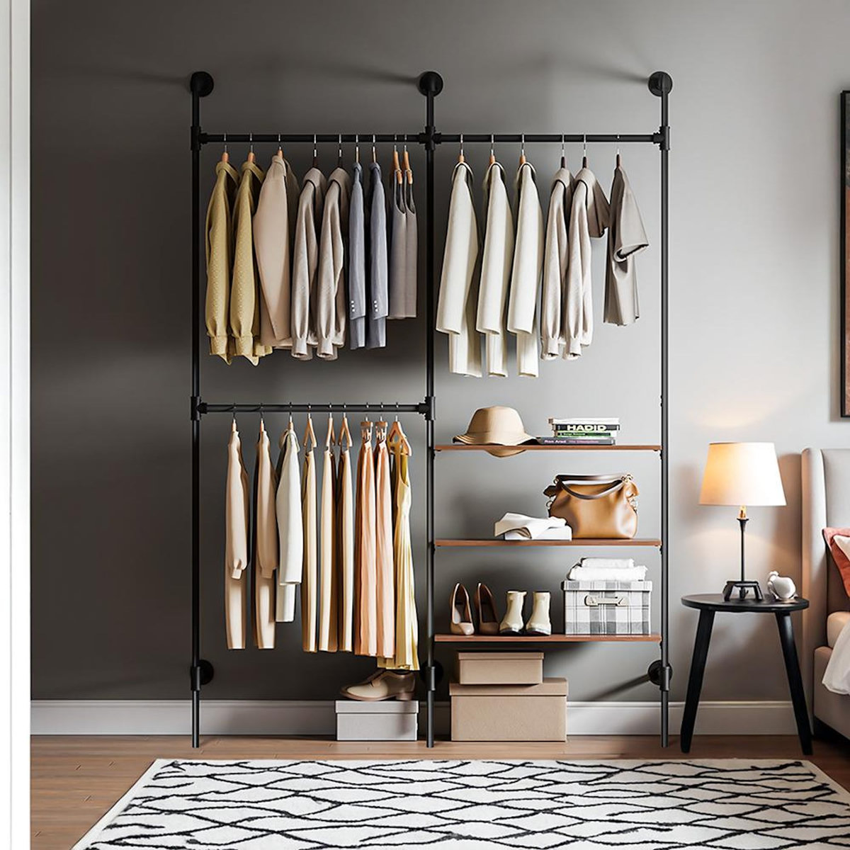 SOBUY SoBuy - Portemanteau Sur Pied à trois étagères - Noir - 168x46x220cm - Industriel - KLS18-SCH