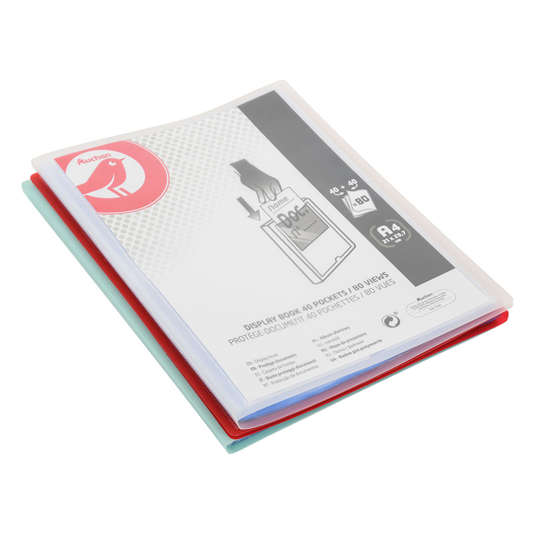 AUCHAN Lot de 3 portes-vues A4 personnalisables 80 vues transparents