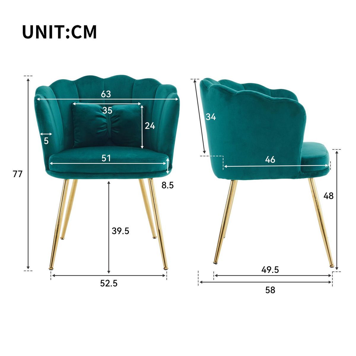MERAX Fauteuil Fixe Avec Coussin Papillon Et Pieds En Métal Vert