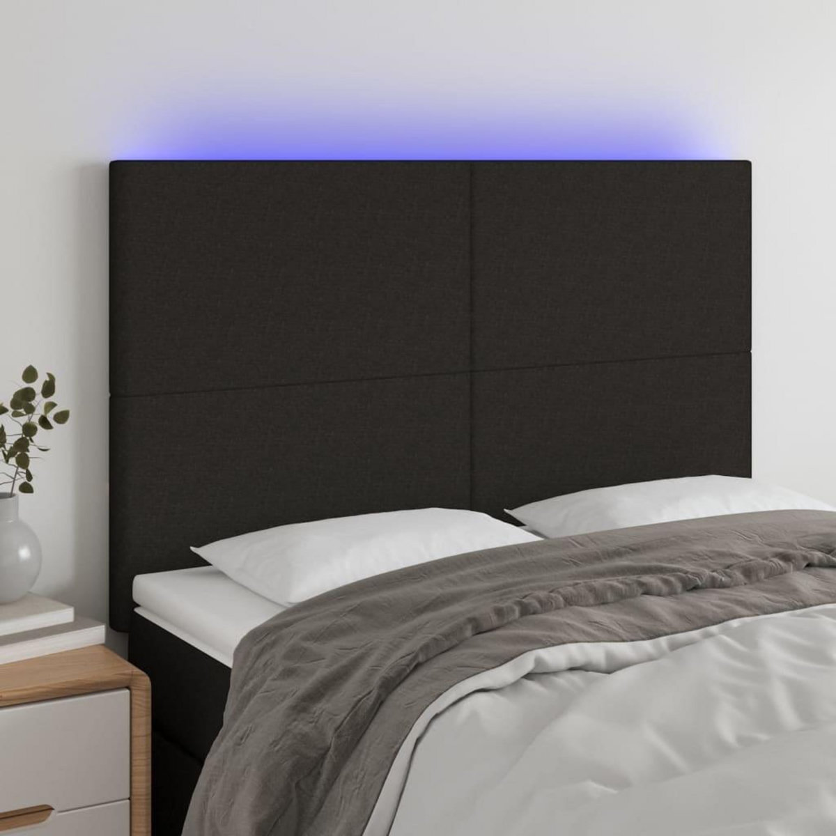 VIDAXL Tete de lit a LED Noir 144x5x118/128 cm Tissu