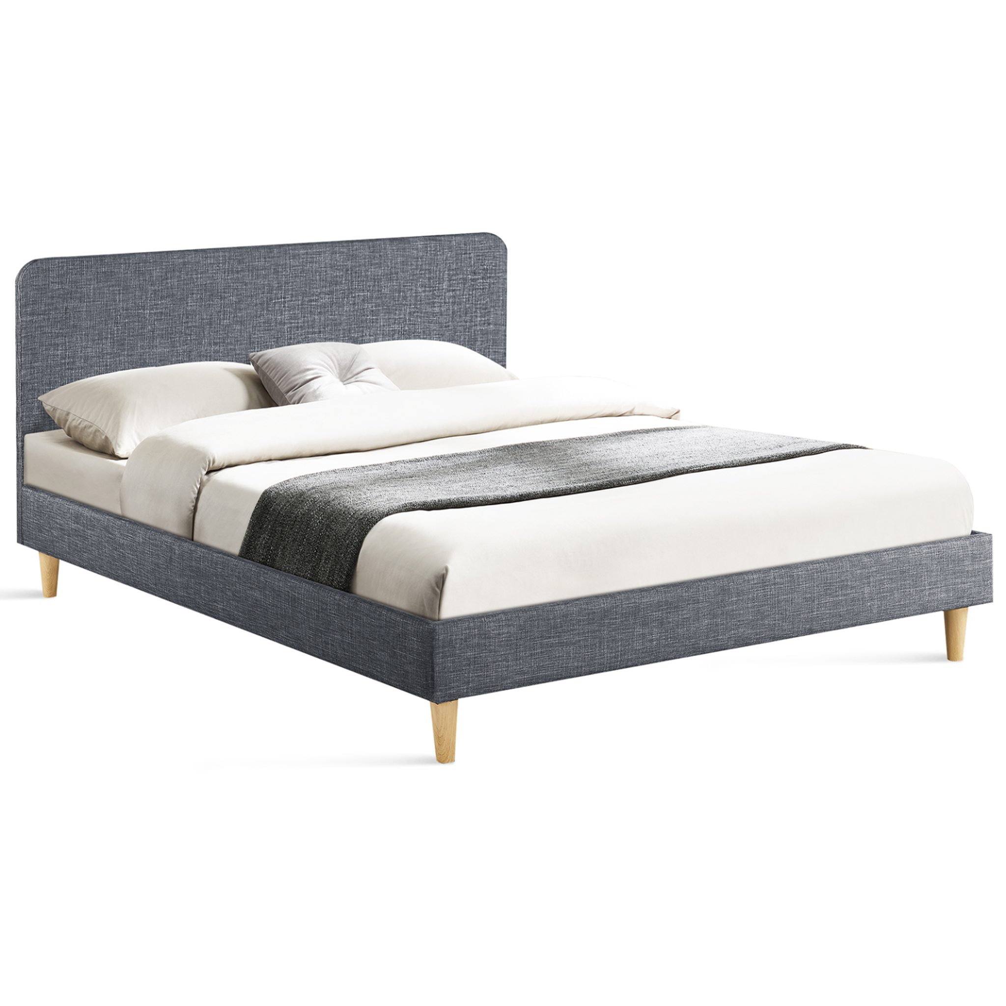 ID MARKET Lit double scandinave balta avec tête de lit et sommier 160 x 200 cm tissu gris anthracite