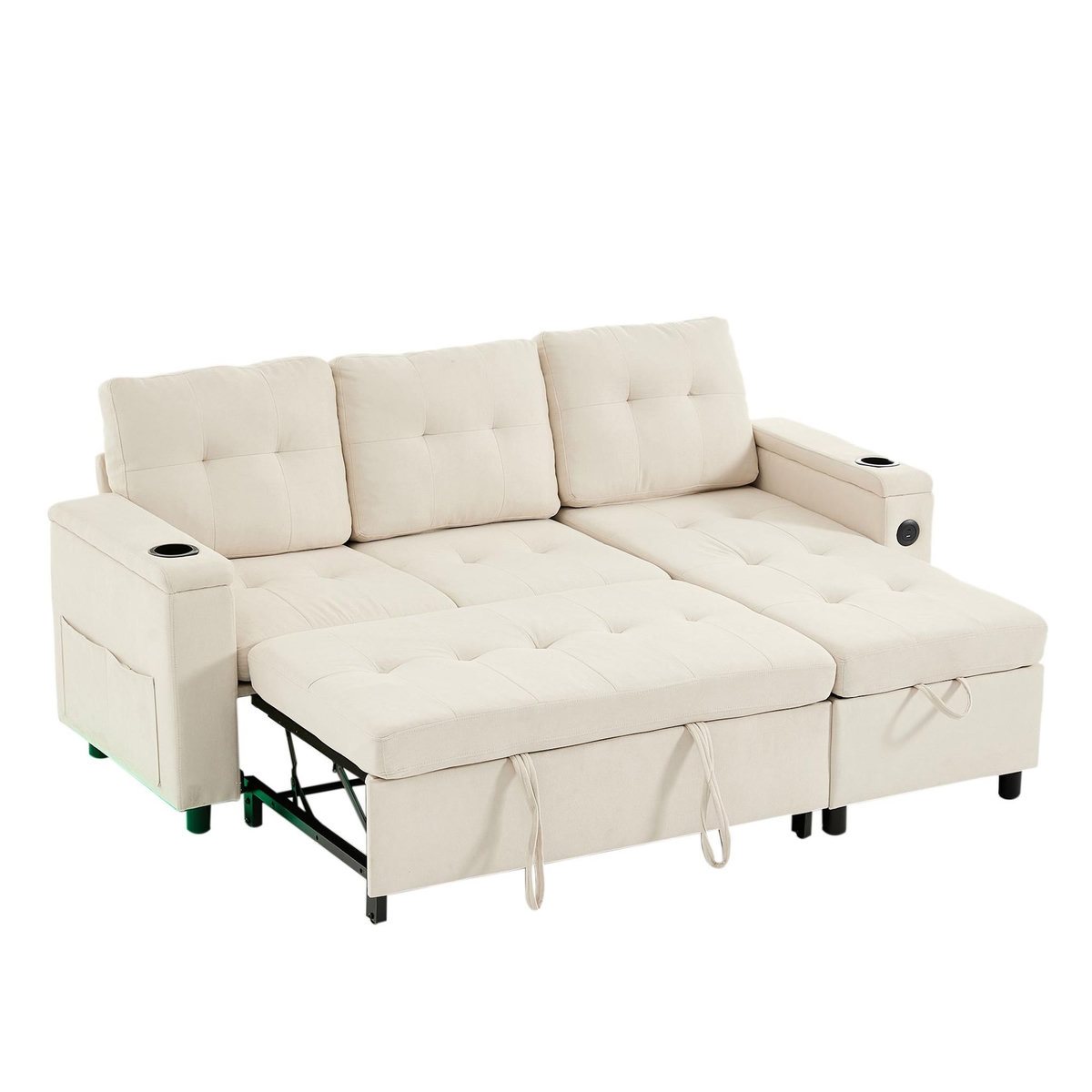 MERAX Canapé d'angle droit convertible 3 places tissu coffre de rangement