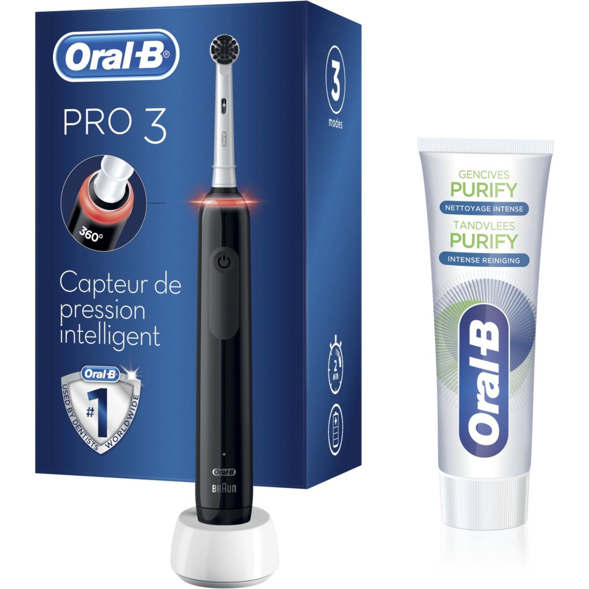 Voir la diapositive 1 : ORAL B Brosse à dents électrique Pro 3800 charcoal black et 1 purify