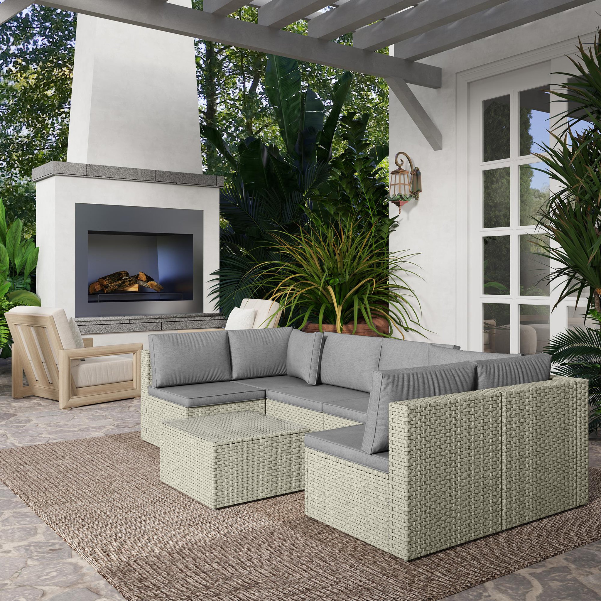 Voir la diapositive 4 : OUTSUNNY Ensemble salon de jardin modulable 6 personnes avec table basse résine tressée effet rotin gris