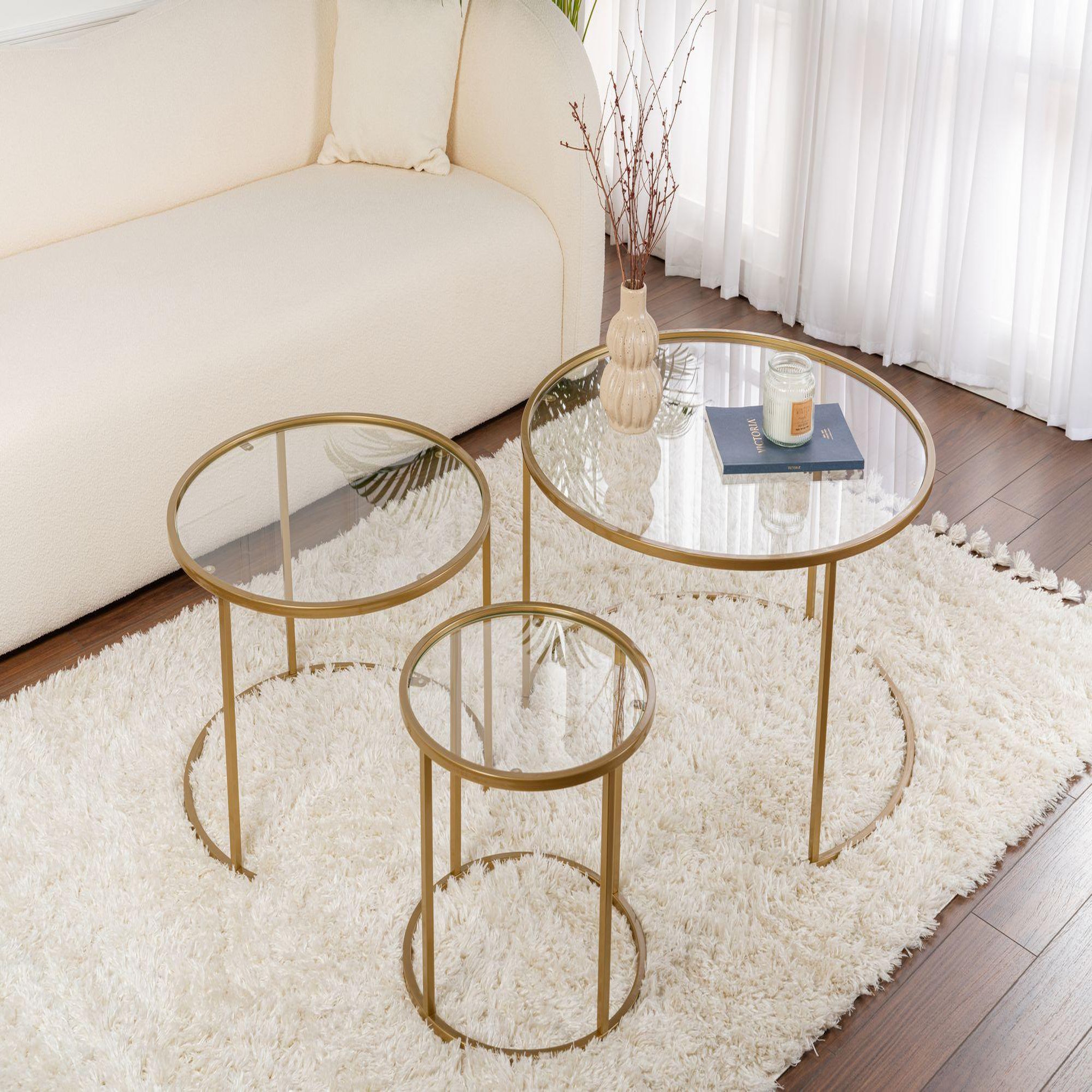 Voir la diapositive 4 : Habitat et Jardin Lot de 3 tables basses en métal  aurum  - 80 x 80 x 43 cm - or transparent