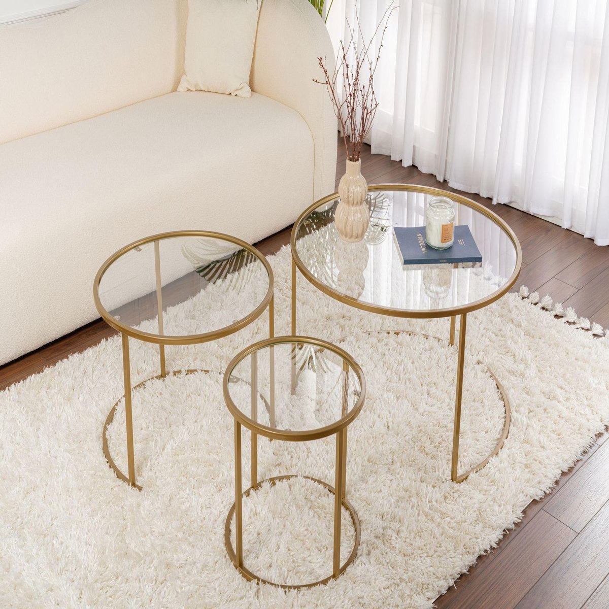 Habitat et Jardin Lot de 3 tables basses en métal  Aurum  - 80 x 80 x 43 cm - Or Transparent