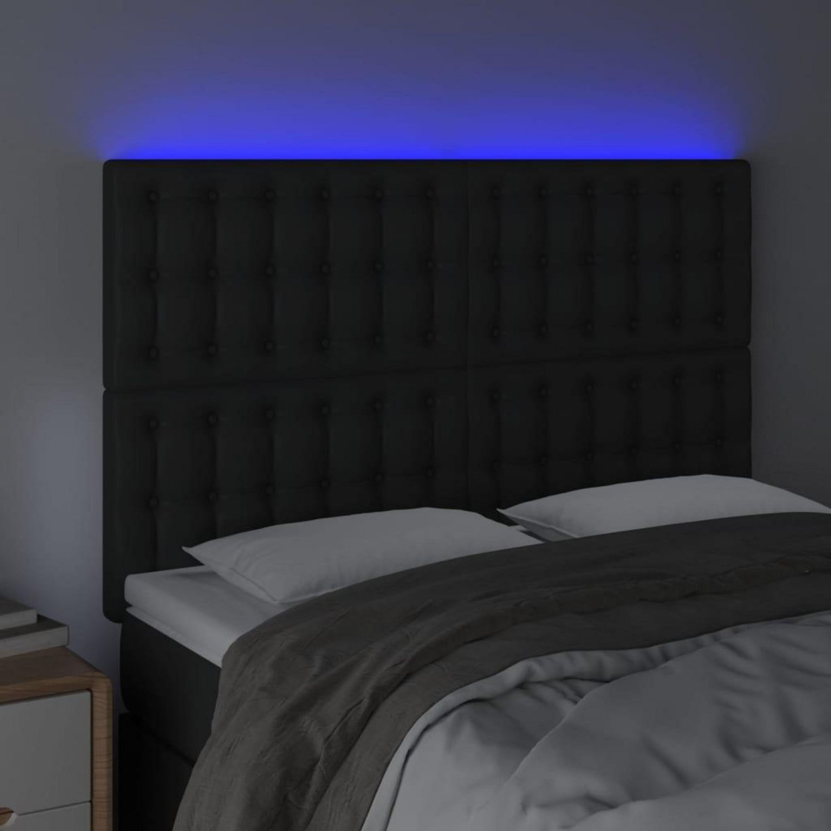 VIDAXL Tete de lit a LED Noir 144x5x118/128 cm Similicuir