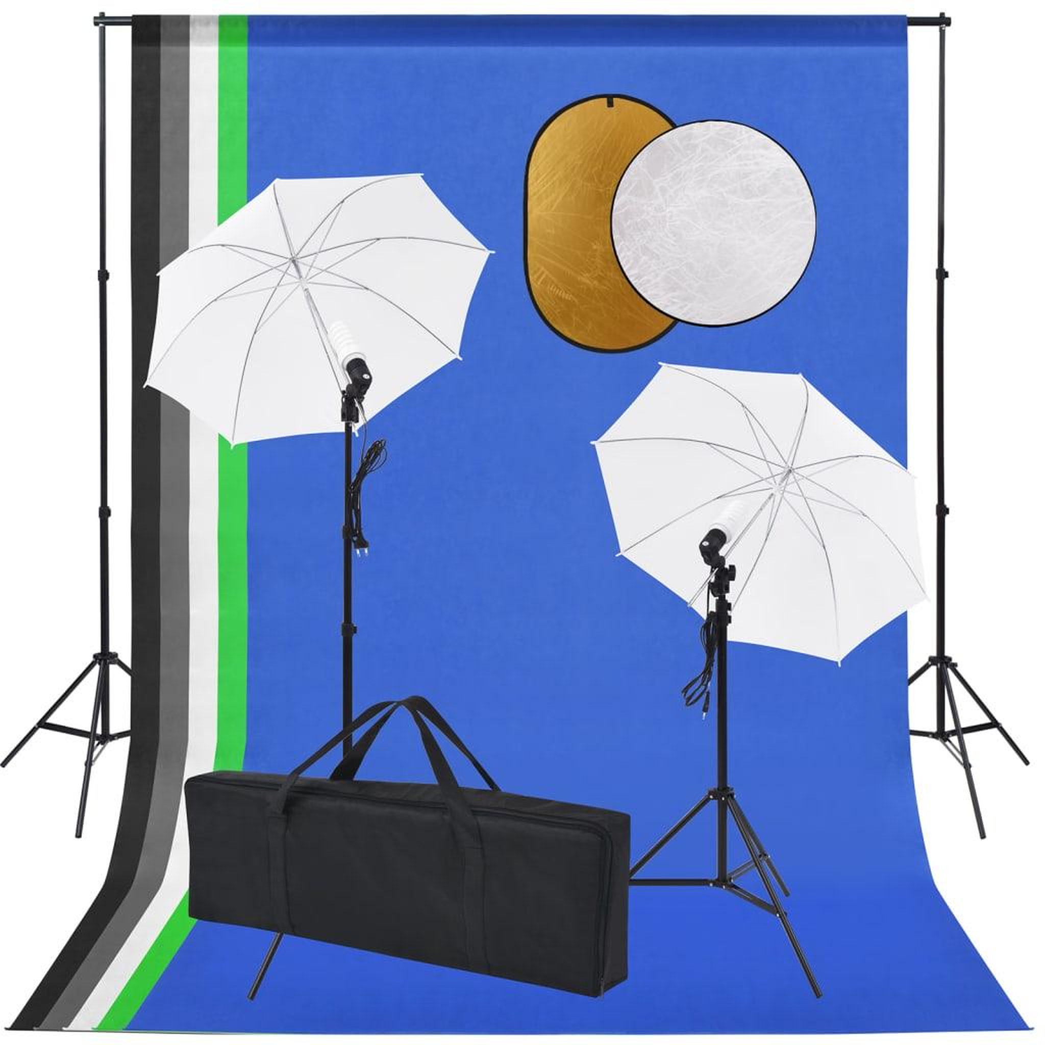 VIDAXL Kit de studio photo avec lampes toile de fond et reflecteur