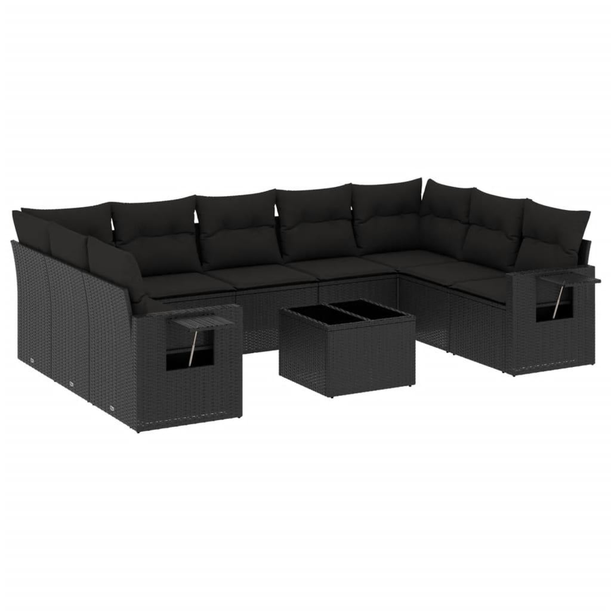 Voir la diapositive 2 : VIDAXL Salon de jardin 10 pcs avec coussins noir resine tressee