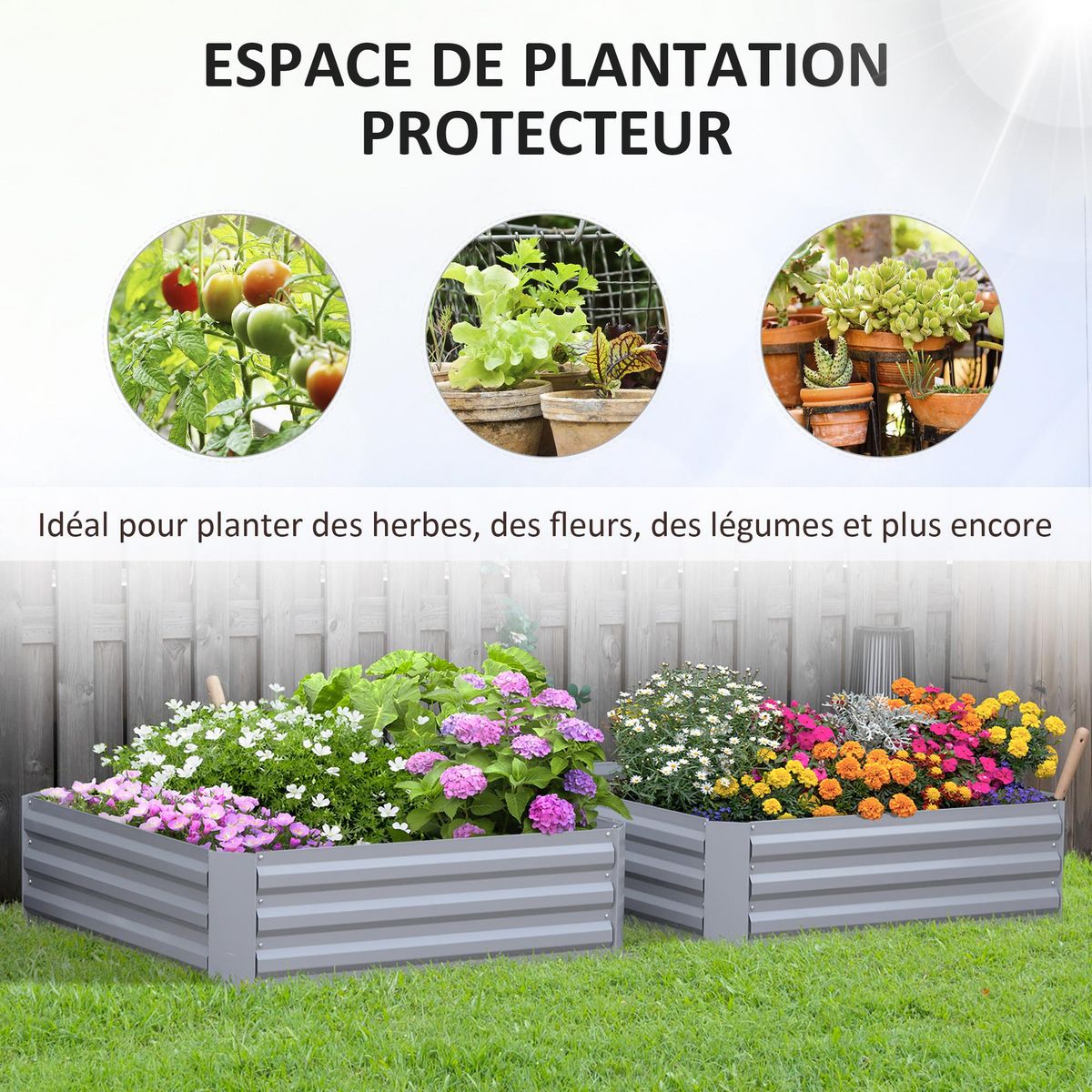 OUTSUNNY Lot de 2 carrés potager de jardin dim. 100L x 100l x 30H cm tôle d'acier ondulée gris